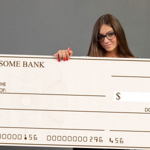 blank check woman holding