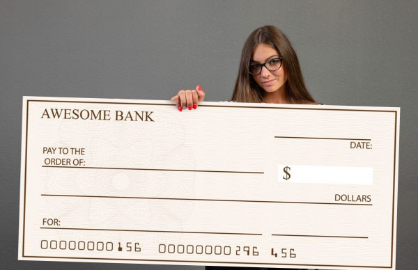 blank check woman holding