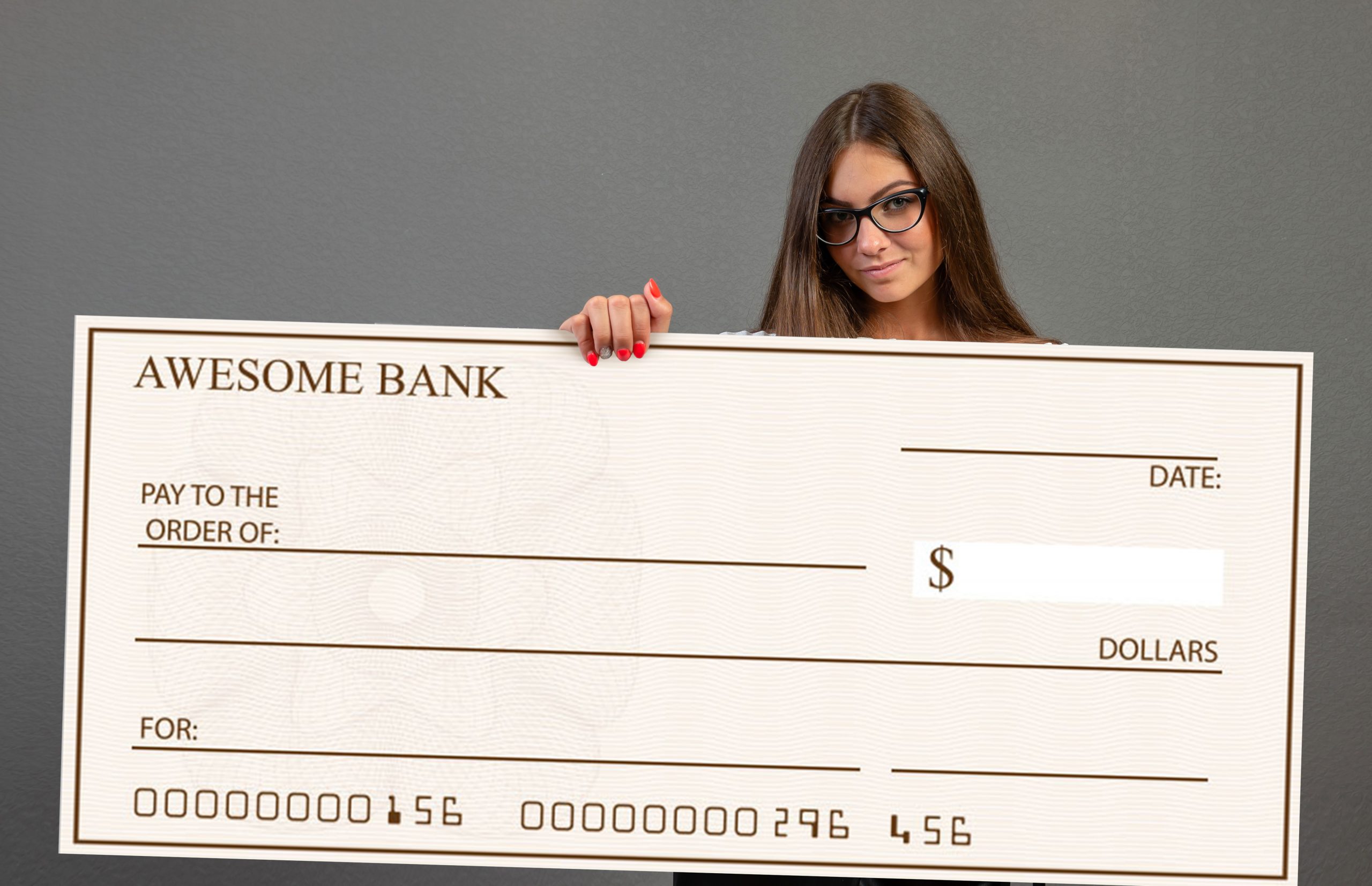 blank check woman holding