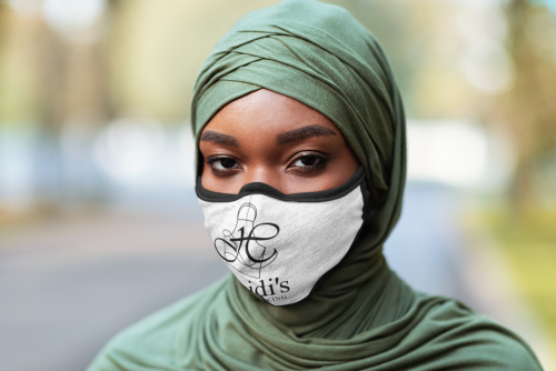 Lady with hijab wearing a custom printed mask